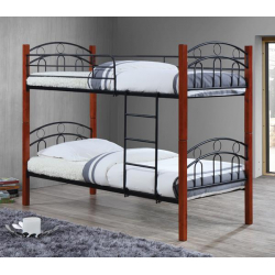 NORTON Κρεβάτι Κουκέτα Μέταλλο Βαφή Μαύρο, Ξύλο Καρυδί  97x201x160cm (Στρώμα 90x190cm)