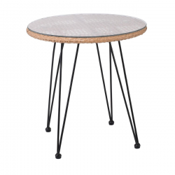 SALSA Τραπέζι Μέταλλο Βαφή Μαύρο, Wicker Φυσικό  Φ52cm H.53cm