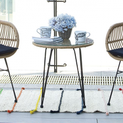 SALSA Τραπέζι Μέταλλο Βαφή Μαύρο, Wicker Φυσικό  Φ52cm H.53cm