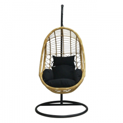 SALSA Κρεμαστή Πολυθρόνα, Wicker Φυσικό, Μέταλλο Βαφή Μαύρο, Μαξιλάρι Μαύρο  Φ105x203cm