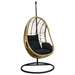 SALSA Κρεμαστή Πολυθρόνα, Wicker Φυσικό, Μέταλλο Βαφή Μαύρο, Μαξιλάρι Μαύρο  Φ105x203cm