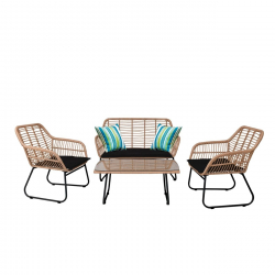 SALSA Set Σαλόνι Κήπου Μέταλλο Μαύρο, Wicker Φυσικό: Τραπέζι + Καναπέ 2Θέσιο + 2 Πολυθρόνες  94x56x44-120x70x86-67x71x83cm