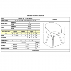 OPTIM Πολυθρόνα Μέταλλο Βαφή Φυσικό, PP Άσπρο  54x51x79cm