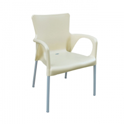 LARA Πολυθρόνα Pro Dining Στοιβαζόμενη, ALU Silver, PP - UV Protection Απόχρωση Εκρού  60x52x85cm