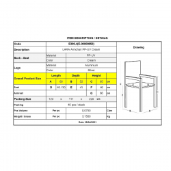 LARA Πολυθρόνα Pro Dining Στοιβαζόμενη, ALU Silver, PP - UV Protection Απόχρωση Εκρού  60x52x85cm