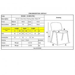 STUDY Καρέκλα Στοιβαζόμενη Μέταλλο Βαφή Silver, PP Μαύρο  53x55x77cm