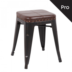 RELIX Σκαμπό-Pro, Στοιβαζόμενο, Μέταλλο Βαφή Antique Black, Pu Σκούρο Καφέ  39x39x45cm
