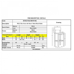 RELIX Σκαμπό Bar-Pro με Πλάτη, Μέταλλο Βαφή Μαύρο Matte  43x43x76/100cm