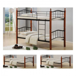 BUTTON Κρεβάτι Κουκέτα Μέταλλο Βαφή Μαύρο, Ξύλο Καρυδί  98x210x159 για Στρώμα 90x200cm