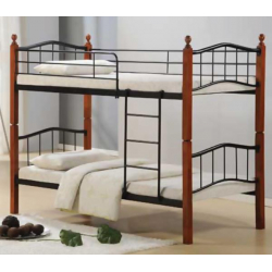 BUTTON Κρεβάτι Κουκέτα Μέταλλο Βαφή Μαύρο, Ξύλο Καρυδί  98x210x159 για Στρώμα 90x200cm