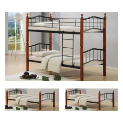 BUTTON Κρεβάτι Κουκέτα Μέταλλο Βαφή Μαύρο, Ξύλο Καρυδί  98x210x159 για Στρώμα 90x200cm