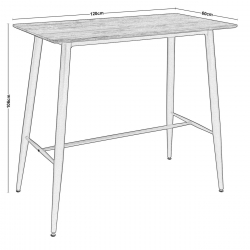 LAVIDA Τραπέζι BAR Μέταλλο Βαφή Μαύρο, Επιφάνεια Απόχρωση Antique Oak  120x60x106cm