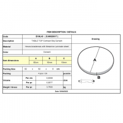 Contract Sliq Normal Επιφάνεια Τραπεζιού τ.Werzalit, Απόχρωση Cement  Φ60cm/16mm