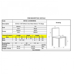 NATURALE STEEL Καρέκλα Τραπεζαρίας, Μέταλλο Βαφή Καρυδί, PU Μπεζ  43x46x85cm