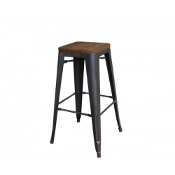 RELIX Wood Σκαμπό Bar-Pro, Στοιβαζόμενο, Μέταλλο Βαφή Antique Black,Κάθισμα Dark Oak  43x43 H.76cm