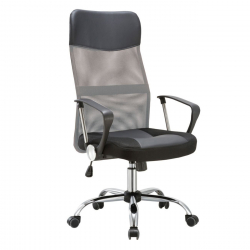 BF2400-PVC Πολυθρόνα Γραφείου Διευθυντή, Βάση Χρώμιο, Pvc - Mesh, Γκρι - Μαύρο  61x68x108/118cm