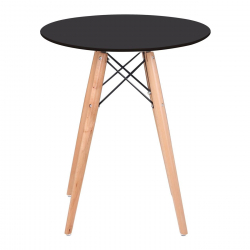 ART Wood Τραπέζι, Πόδια Οξιά Φυσικό, Επιφάνεια MDF Μαύρο  Φ60cm H.70cm