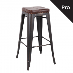RELIX Σκαμπό Bar-Pro, Στοιβαζόμενο, Μέταλλο Βαφή Antique Black, Pu Σκούρο Καφέ  43x43x78cm