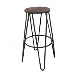 ARCO Wood Σκαμπό Bar, Μέταλλο Βαφή Antique Black, Ξύλο Απόχρωση Dark Oak  Φ52cm H.76cm ( Κάθισμα Φ33cm)