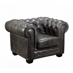 CHESTERFIELD Birmingham Πολυθρόνα Σαλονιού Καθιστικού, Δέρμα Antique Grey  103x92x72cm