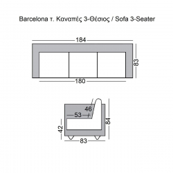 BARCELONA τ. Καναπές Σαλονιού Καθιστικού 3Θέσιος Inox - Pu Μαύρο  184x83x84cm