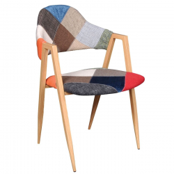 DELTA Πολυθρόνα Μέταλλο Βαφή Φυσικό, Ύφασμα Patchwork  50x55x80cm