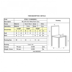 MILLER Καρέκλα Οξιά Άσπρο, Ύφασμα Γκρι  45x52x97cm