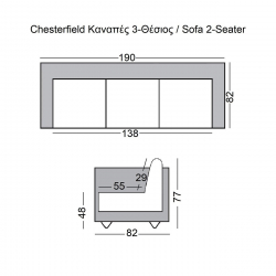 CHESTERFIELD York Kαναπές 3Θέσιος Σαλονιού - Καθιστικού, Ύφασμα Απόχρωση Καφέ Camel  190x82x77cm