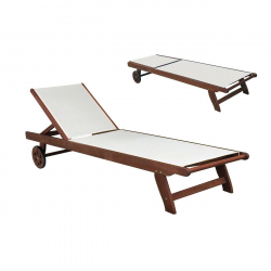 CRICKET Ξαπλώστρα Ξύλο Acacia Καρυδί, Textilene Άσπρο  66x195x30cm