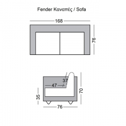 FENDER ΚΑΝΑΠΕΣ/ΚΡΕΒΑΤΙ ΥΦΑΣΜΑ PATCHWORK BLUE 168x76x70(Κρεβάτι88x168x35)cm