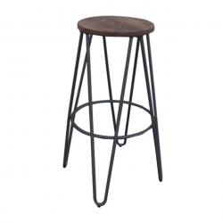 ARCO Wood Σκαμπό Bar, Μέταλλο Βαφή Μαύρο, Ξύλο Απόχρωση Dark Oak  Φ52cm H.76cm ( Κάθισμα Φ33cm)