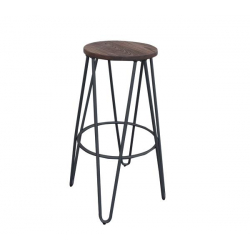 ARCO Wood Σκαμπό Bar, Μέταλλο Βαφή Μαύρο, Ξύλο Απόχρωση Dark Oak  Φ52cm H.76cm ( Κάθισμα Φ33cm)