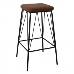 PANTON Σκαμπό BAR, Μέταλλο Βαφή Μαύρο, PU Απόχρωση Vintage Brown  43x43x76cm