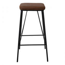 PANTON Σκαμπό BAR, Μέταλλο Βαφή Μαύρο, PU Απόχρωση Vintage Brown  43x43x76cm