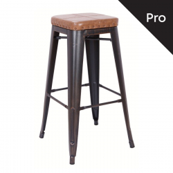RELIX Σκαμπό Bar-Pro, Στοιβαζόμενο, Μέταλλο Βαφή Antique Black, Pu Camel  43x43x78cm