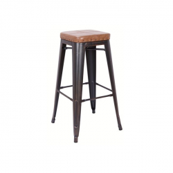 RELIX Σκαμπό Bar-Pro, Στοιβαζόμενο, Μέταλλο Βαφή Antique Black, Pu Camel  43x43x78cm