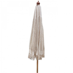 ΟΜΠΡΕΛΑ Ξύλινη Φ200cm, Πλεκτό Μακραμέ Μπεζ  Φ200cm (Pole Φ40mm)