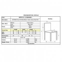 MYRIAM K/D Καρέκλα Τραπεζαρίας Μέταλλο Βαφή Μαύρο, Ύφασμα Velure Απόχρωση Dirty Pink  50x56x83cm