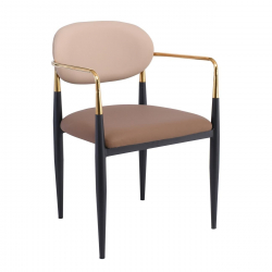 OLIVE Πολυθρόνα Μέταλλο Βαφή Μαύρο-Gold, Pu Μπεζ-Cappuccino  53x53x80cm
