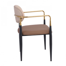 OLIVE Πολυθρόνα Μέταλλο Βαφή Μαύρο-Gold, Pu Μπεζ-Cappuccino  53x53x80cm