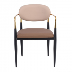 OLIVE Πολυθρόνα Μέταλλο Βαφή Μαύρο-Gold, Pu Μπεζ-Cappuccino  53x53x80cm