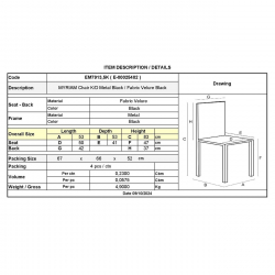 MYRIAM K/D Καρέκλα Τραπεζαρίας Μέταλλο Βαφή Μαύρο, Ύφασμα Velure Απόχρωση Μαύρο  50x56x83cm