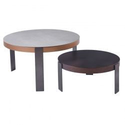 TRENDY Set-2 Τραπεζάκια Σαλονιού, Μέταλλο Ανθρακί, Sintered Stone Καρυδί-Cement  Φ60 H.28cm + Φ80 H.43cm