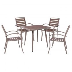 SERRANO Set Κήπου: Τραπέζι + 4 Πολυθρόνες, Μέταλλο Βαφή Sand Beige, Polywood Καρυδί  Table:80x80x74 Chair:56x64x88