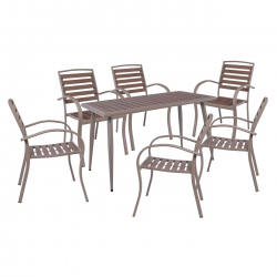 SERRANO Set Κήπου: Τραπέζι + 6 Πολυθρόνες, Μέταλλο Βαφή Sand Beige, Polywood Καρυδί  Table:130x70x75 Chair:56x64x88
