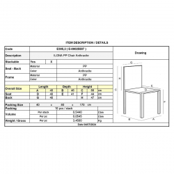 ILONA PP Καρέκλα Εστίασης - Catering Στοιβαζόμενη PP Ανθρακί  40x47x89cm