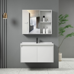 IDEA-1 Set Έπιπλο Κρεμαστό Μπάνιου Άσπρο, Καθρέπτης + Πάγκος με Νιπτήρα και Μπαταρία  Up:55x11x60cm Down:60x47x45cm