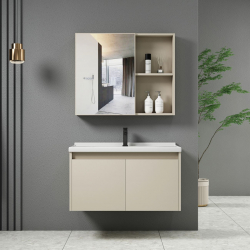 IDEA-1 Set Έπιπλο Κρεμαστό Μπάνιου Cream, Καθρέπτης + Πάγκος με Νιπτήρα και Μπαταρία  Up:55x11x60cm Down:60x47x45cm