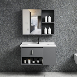 IDEA-2 Set Έπιπλο Κρεμαστό Μπάνιου Γκρι, Καθρέπτης + Πάγκος με Νιπτήρα και Μπαταρία  Up:55x11x60cm Down:60x47x45cm