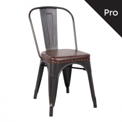 RELIX Καρέκλα-Pro, Στοιβαζόμενη, Μέταλλο Βαφή Antique Black, Pu Σκούρο Καφέ  45x51x82cm